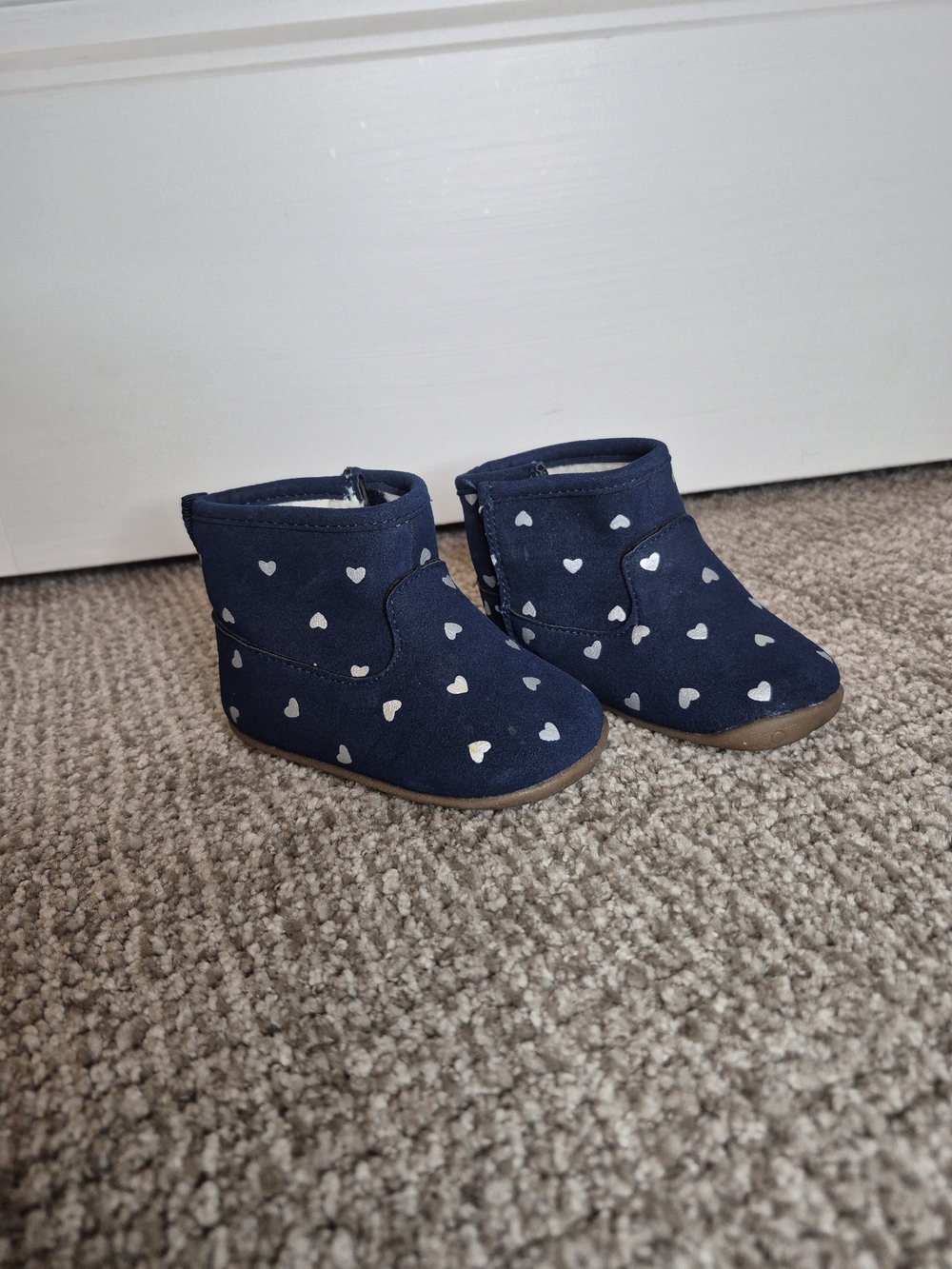 Carter's Navy Blue Booties with White Heart Print
